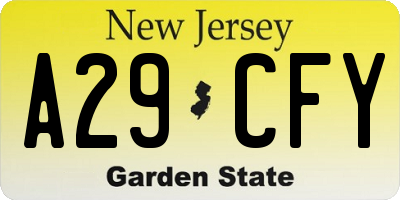 NJ license plate A29CFY