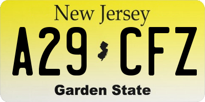 NJ license plate A29CFZ