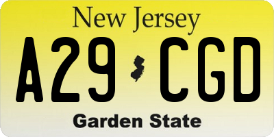 NJ license plate A29CGD