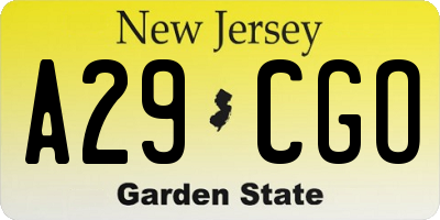 NJ license plate A29CGO