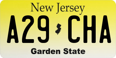 NJ license plate A29CHA