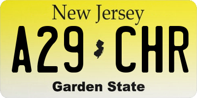 NJ license plate A29CHR