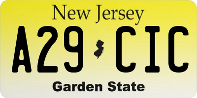NJ license plate A29CIC