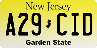 NJ license plate A29CID