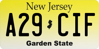 NJ license plate A29CIF