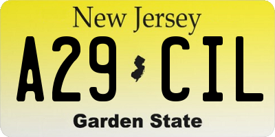 NJ license plate A29CIL