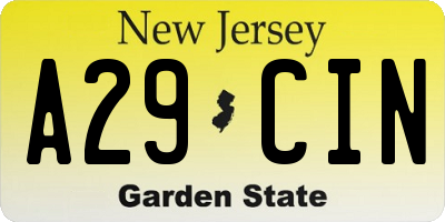 NJ license plate A29CIN