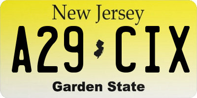 NJ license plate A29CIX