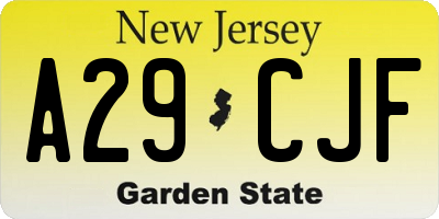 NJ license plate A29CJF