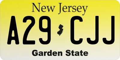 NJ license plate A29CJJ