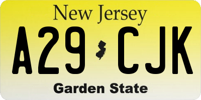 NJ license plate A29CJK