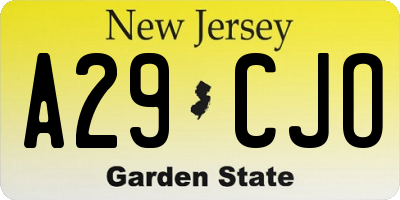 NJ license plate A29CJO