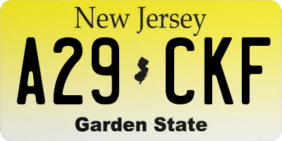 NJ license plate A29CKF