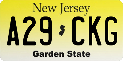 NJ license plate A29CKG