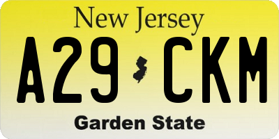NJ license plate A29CKM