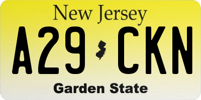 NJ license plate A29CKN
