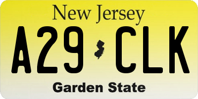 NJ license plate A29CLK