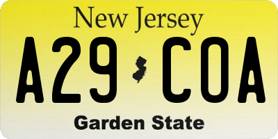 NJ license plate A29COA