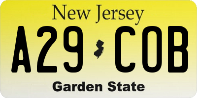 NJ license plate A29COB