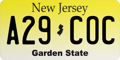 NJ license plate A29COC