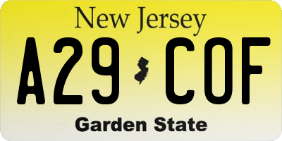 NJ license plate A29COF