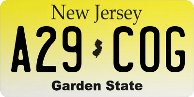 NJ license plate A29COG