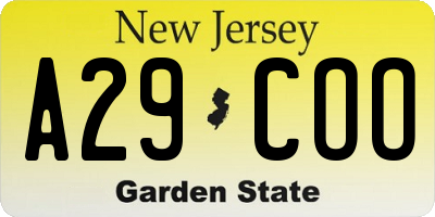 NJ license plate A29COO