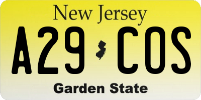 NJ license plate A29COS
