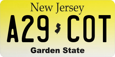 NJ license plate A29COT
