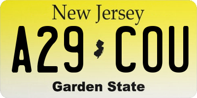 NJ license plate A29COU