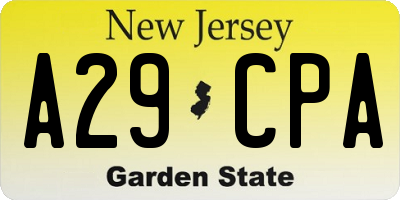 NJ license plate A29CPA