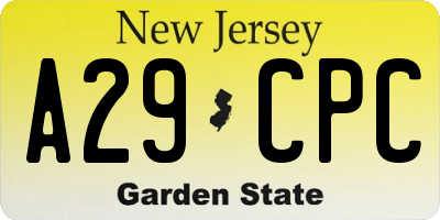 NJ license plate A29CPC
