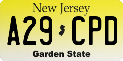 NJ license plate A29CPD