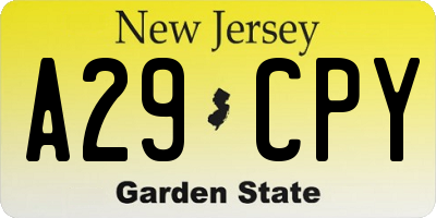 NJ license plate A29CPY