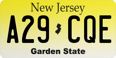 NJ license plate A29CQE