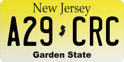 NJ license plate A29CRC