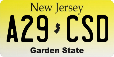NJ license plate A29CSD
