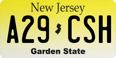 NJ license plate A29CSH
