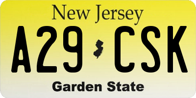 NJ license plate A29CSK