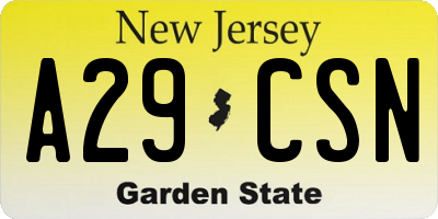 NJ license plate A29CSN