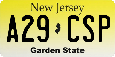 NJ license plate A29CSP