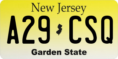 NJ license plate A29CSQ