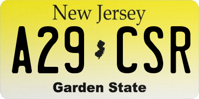 NJ license plate A29CSR