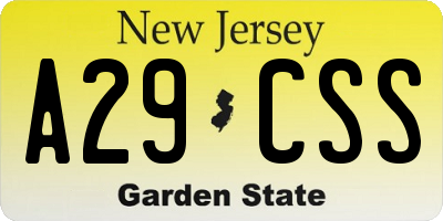 NJ license plate A29CSS