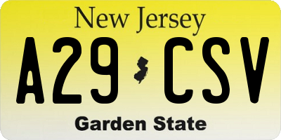 NJ license plate A29CSV