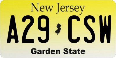 NJ license plate A29CSW