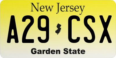 NJ license plate A29CSX