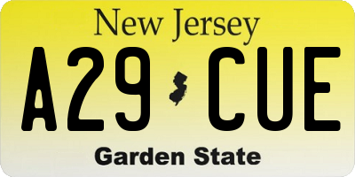 NJ license plate A29CUE
