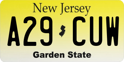 NJ license plate A29CUW