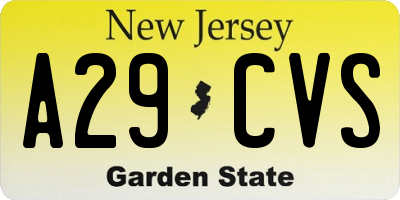 NJ license plate A29CVS